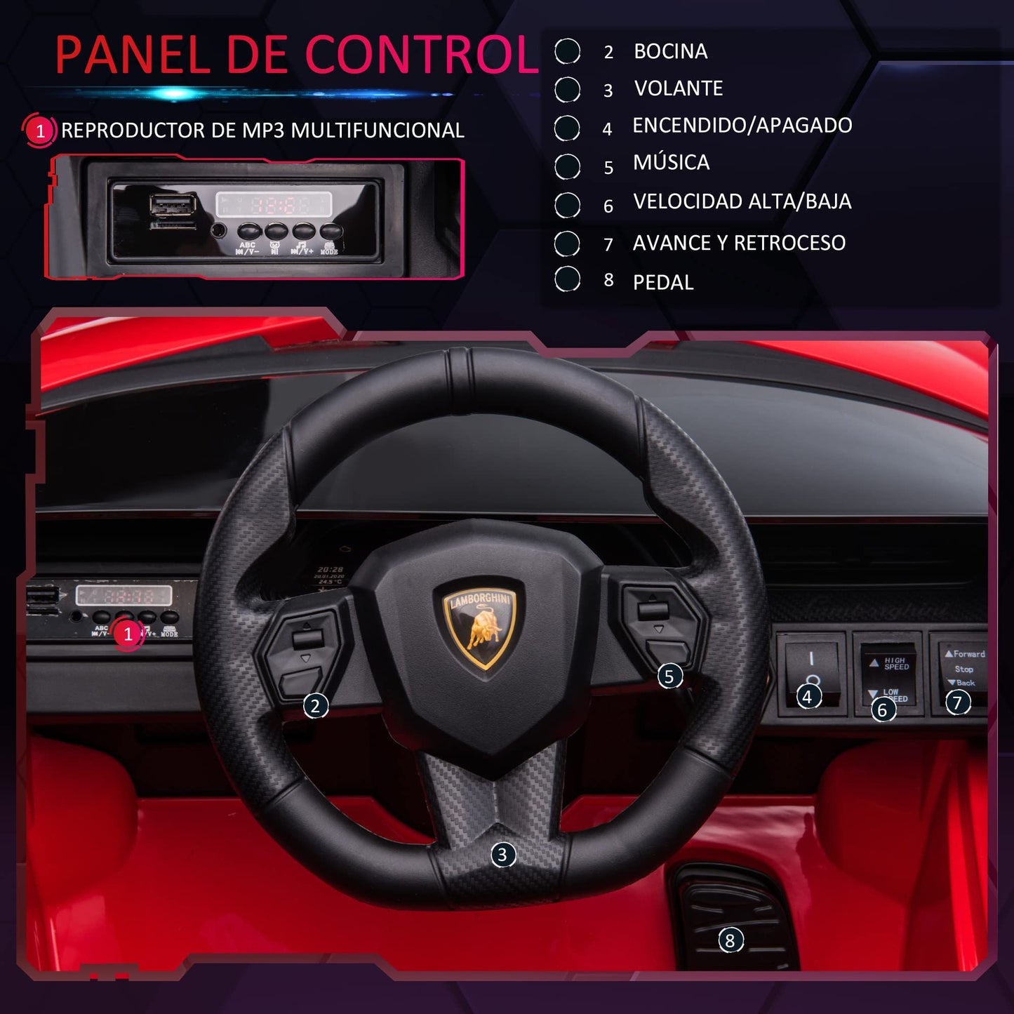 Carro Elétrico Lamborghini SIAN 12V para Crianças +3 Anos, com Controlo Remoto, Música MP3, Portas Abertas e Faróis