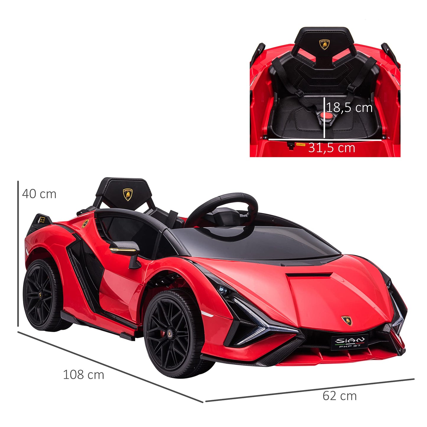 Carro Elétrico Lamborghini SIAN 12V para Crianças +3 Anos, com Controlo Remoto, Música MP3, Portas Abertas e Faróis