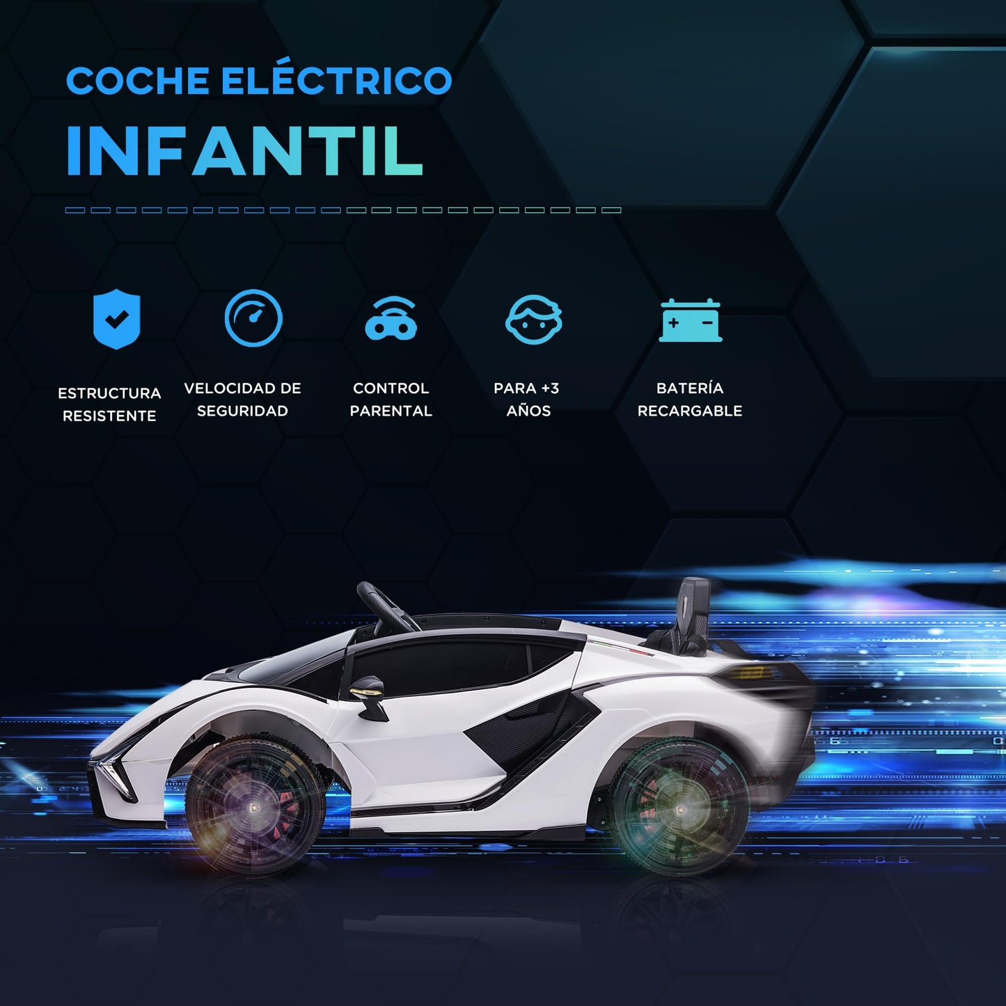 Carro Elétrico Lamborghini SIAN 12V para Crianças +3 Anos, com Controlo Remoto, Música MP3, Portas Abertas e Faróis
