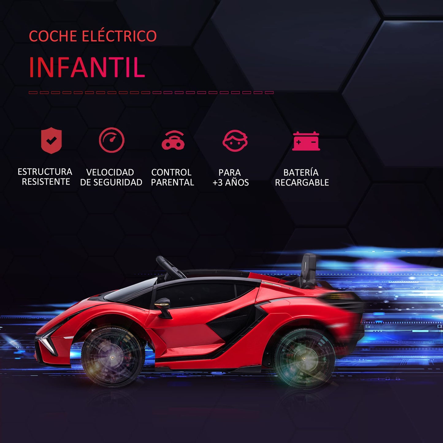 Carro Elétrico Lamborghini SIAN 12V para Crianças +3 Anos, com Controlo Remoto, Música MP3, Portas Abertas e Faróis
