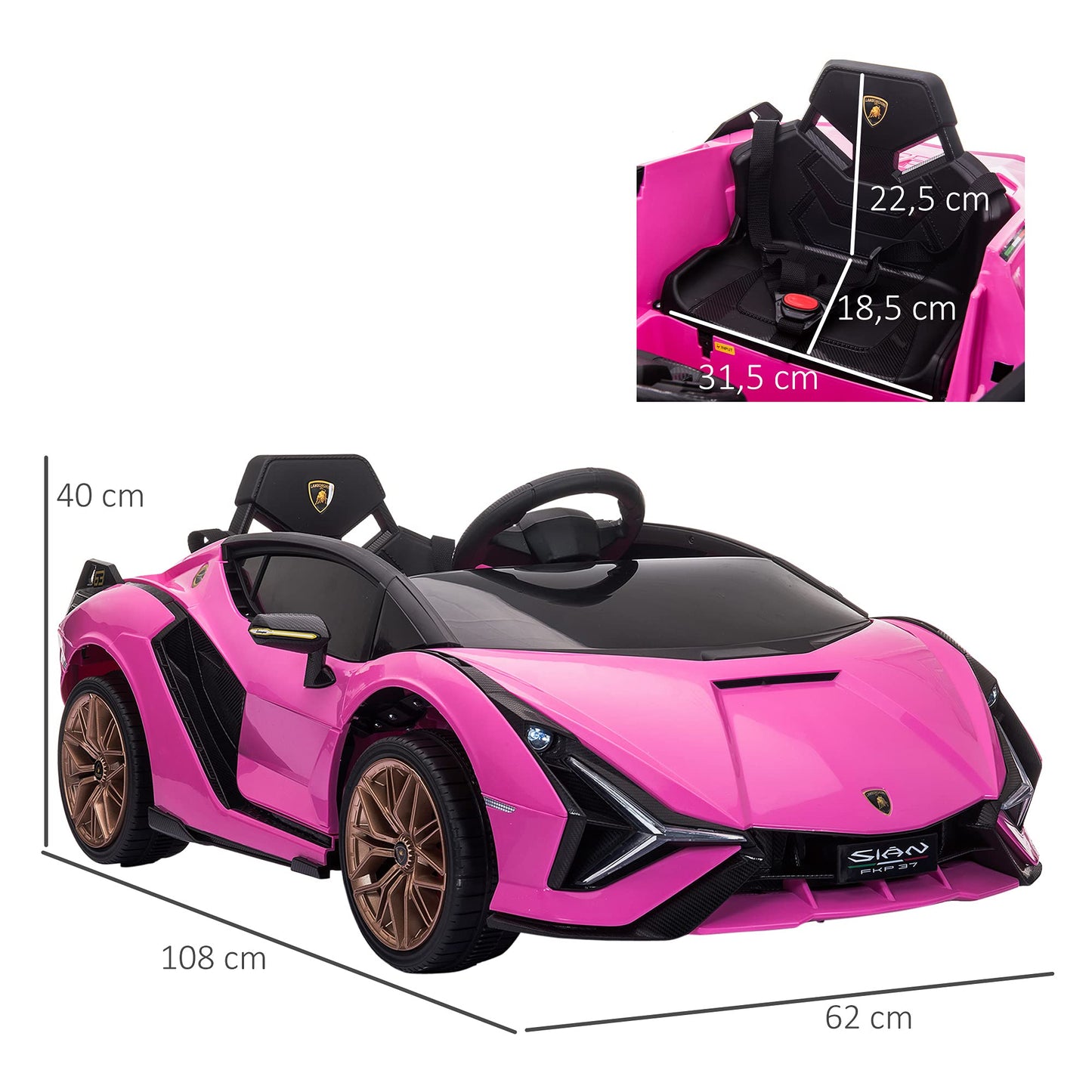 Carro Elétrico Lamborghini SIAN 12V para Crianças +3 Anos, com Controlo Remoto, Música MP3, Portas Abertas e Faróis