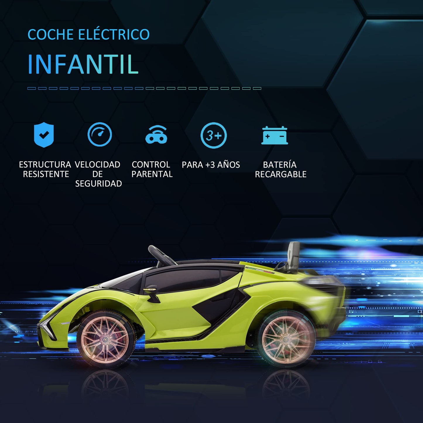 Carro Elétrico Lamborghini SIAN 12V para Crianças +3 Anos, com Controlo Remoto, Música MP3, Portas Abertas e Faróis
