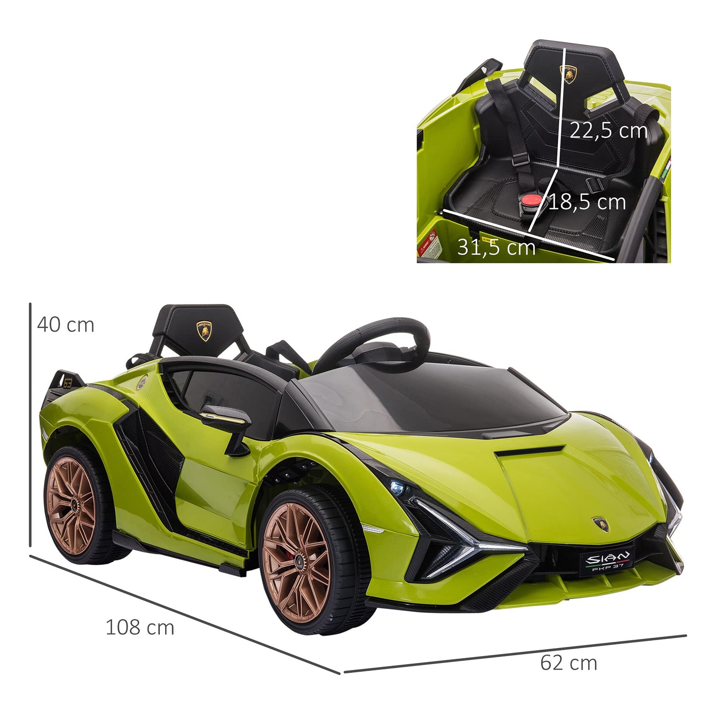 Carro Elétrico Lamborghini SIAN 12V para Crianças +3 Anos, com Controlo Remoto, Música MP3, Portas Abertas e Faróis