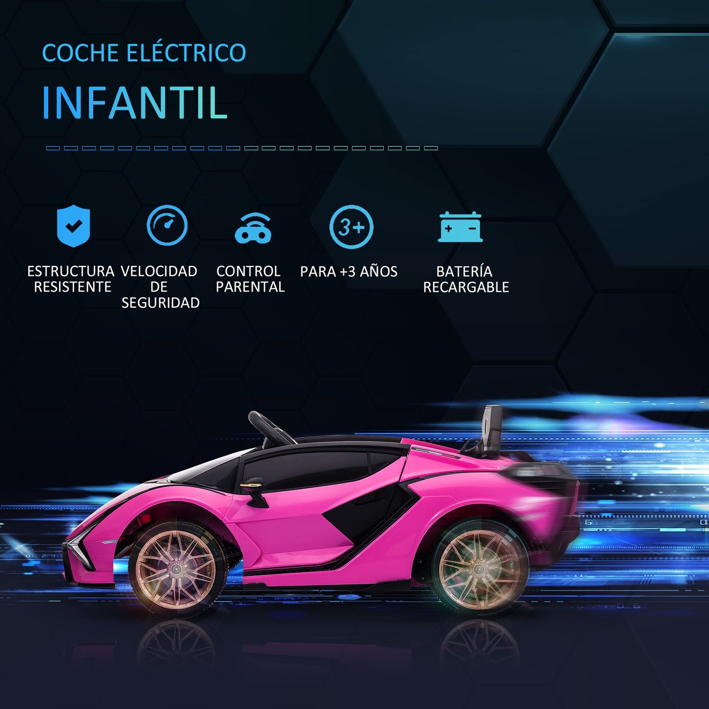 Carro Elétrico Lamborghini SIAN 12V para Crianças +3 Anos, com Controlo Remoto, Música MP3, Portas Abertas e Faróis