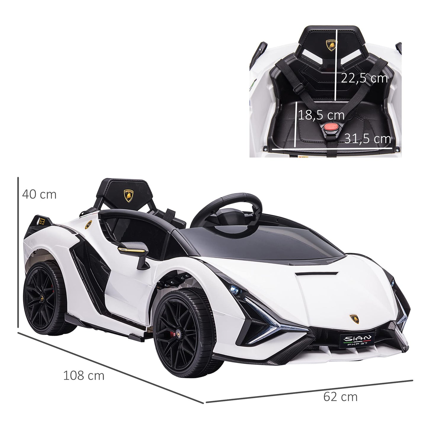 Carro Elétrico Lamborghini SIAN 12V para Crianças +3 Anos, com Controlo Remoto, Música MP3, Portas Abertas e Faróis