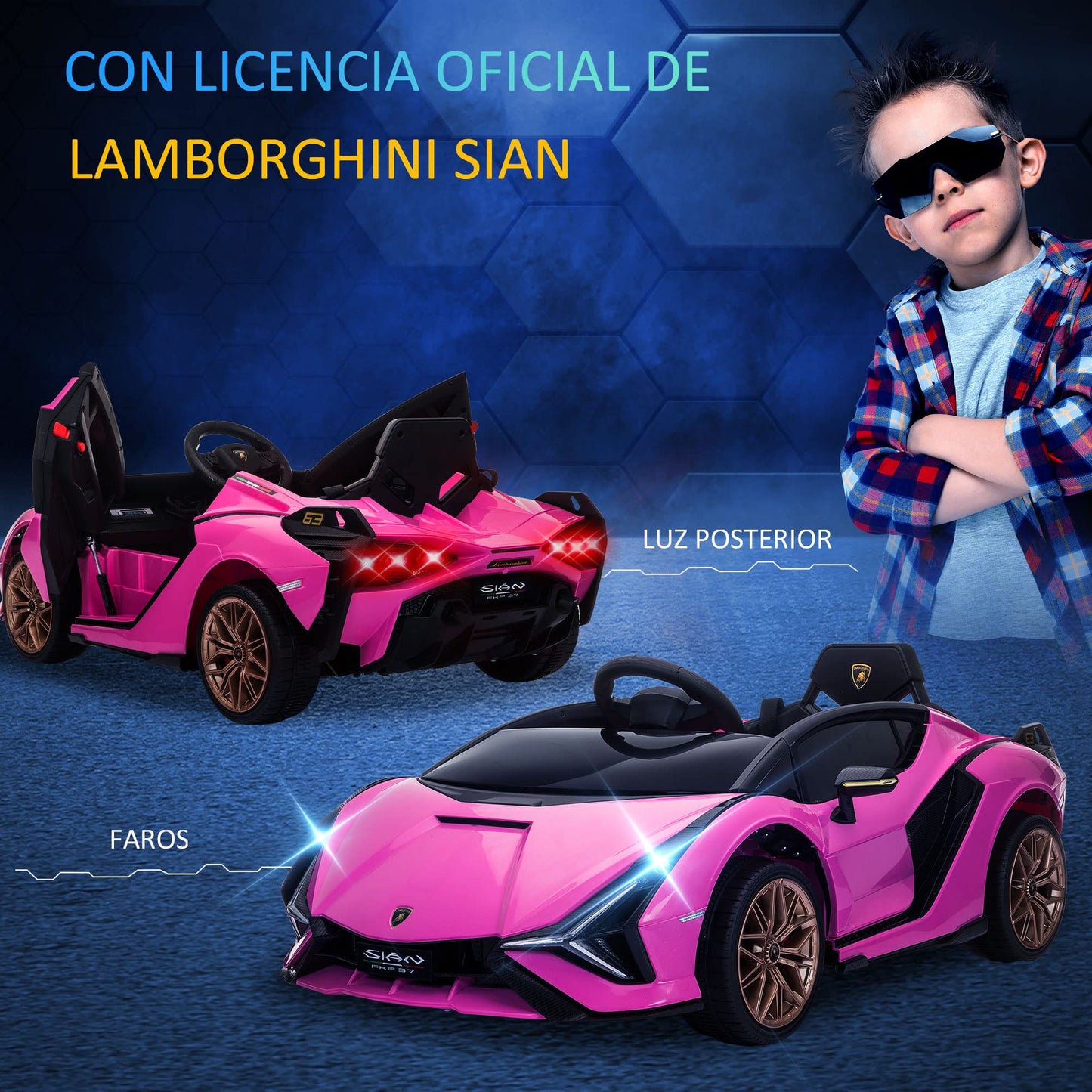 Carro Elétrico Lamborghini SIAN 12V para Crianças +3 Anos, com Controlo Remoto, Música MP3, Portas Abertas e Faróis
