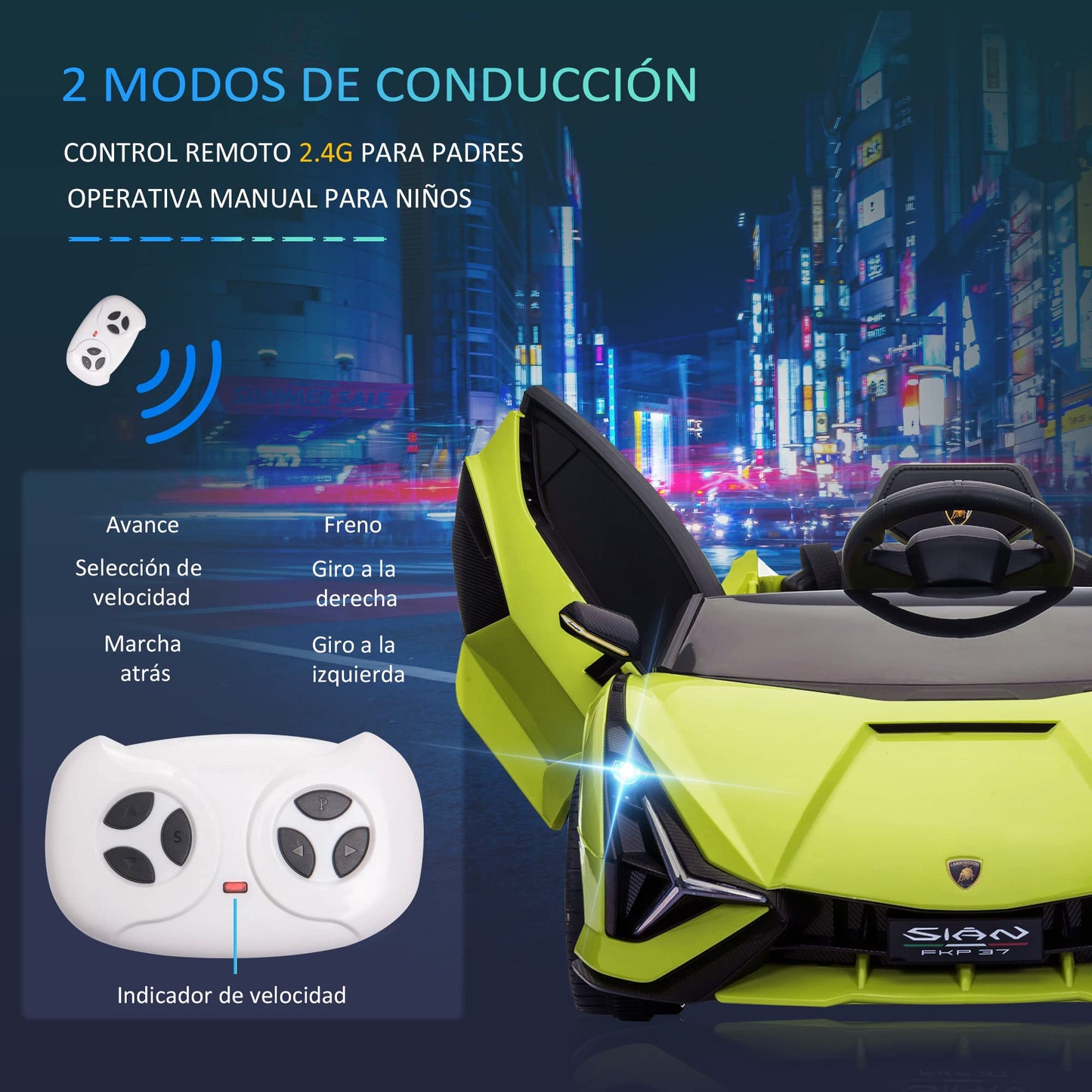 Carro Elétrico Lamborghini SIAN 12V para Crianças +3 Anos, com Controlo Remoto, Música MP3, Portas Abertas e Faróis
