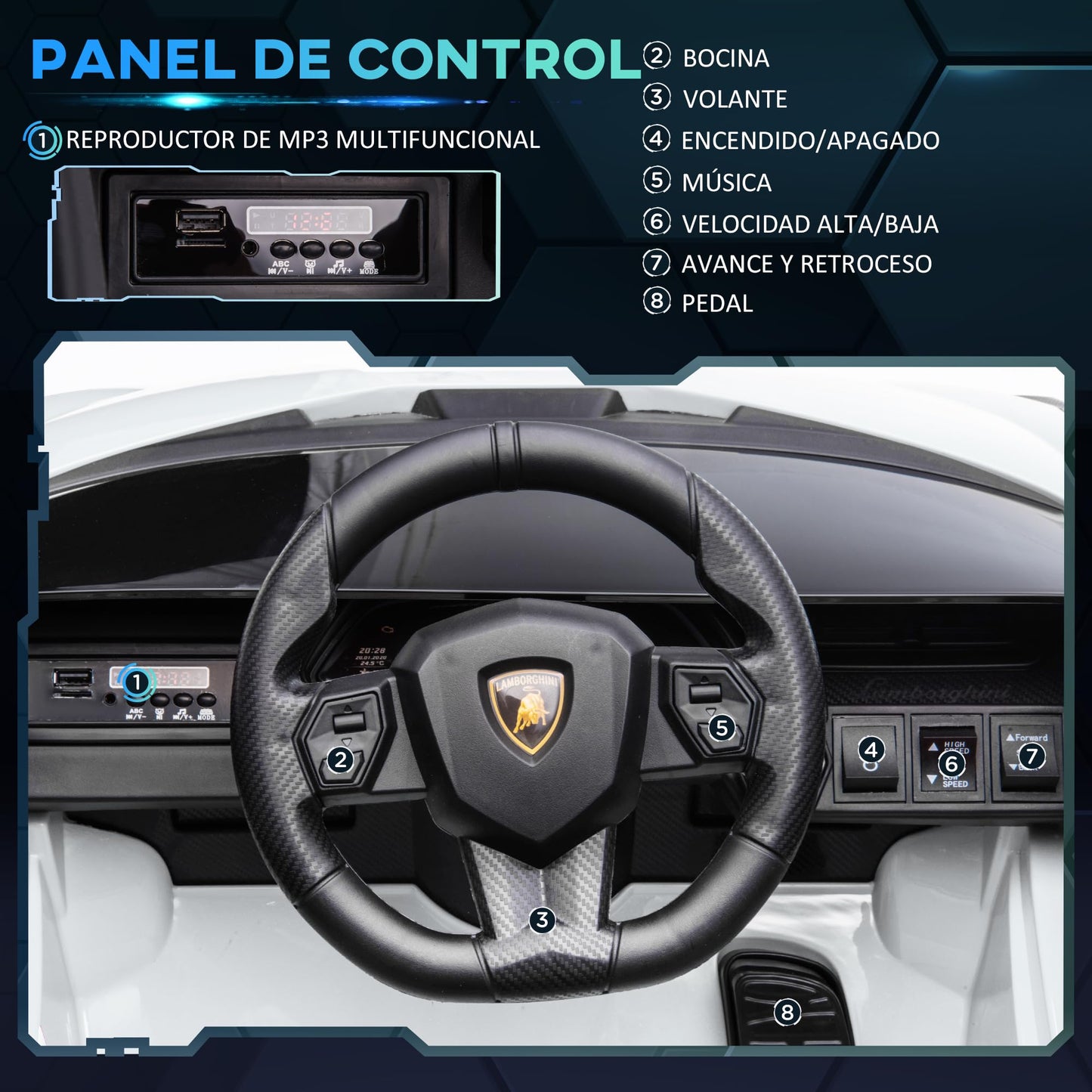 Carro Elétrico Lamborghini SIAN 12V para Crianças +3 Anos, com Controlo Remoto, Música MP3, Portas Abertas e Faróis
