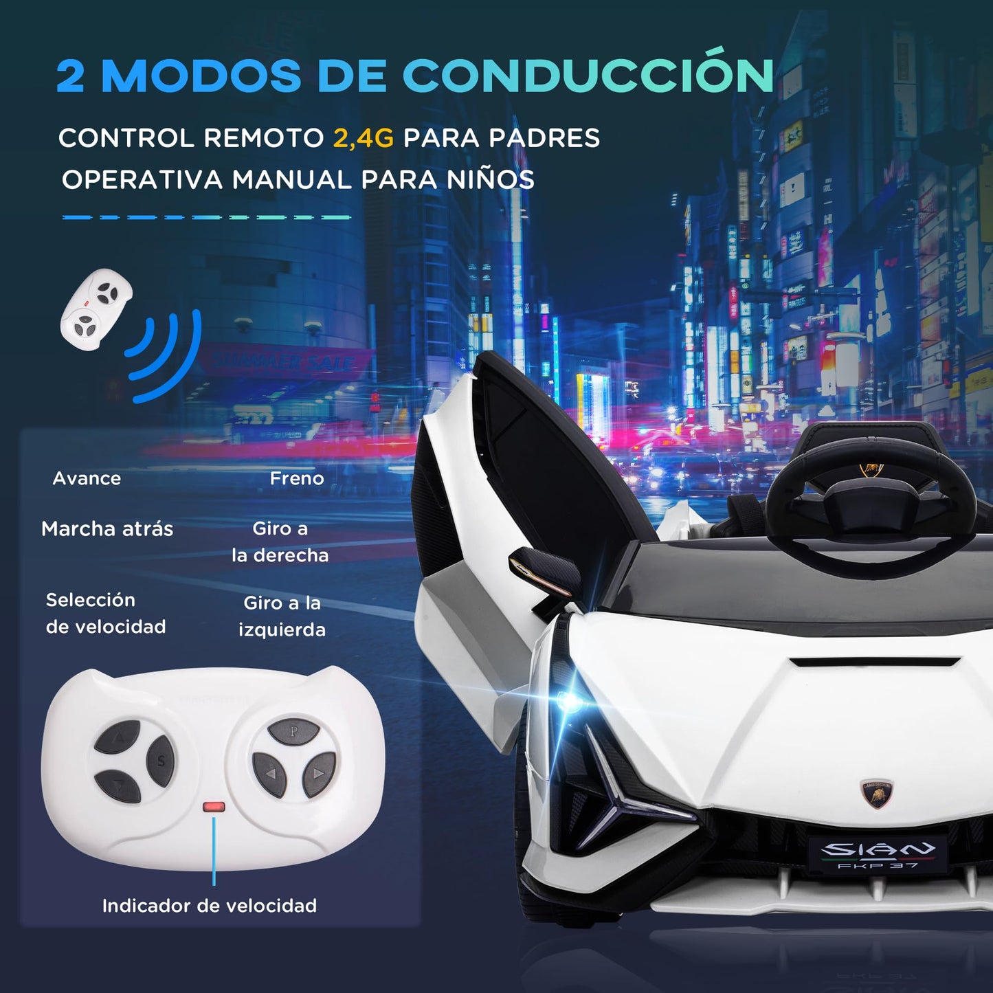 Carro Elétrico Lamborghini SIAN 12V para Crianças +3 Anos, com Controlo Remoto, Música MP3, Portas Abertas e Faróis