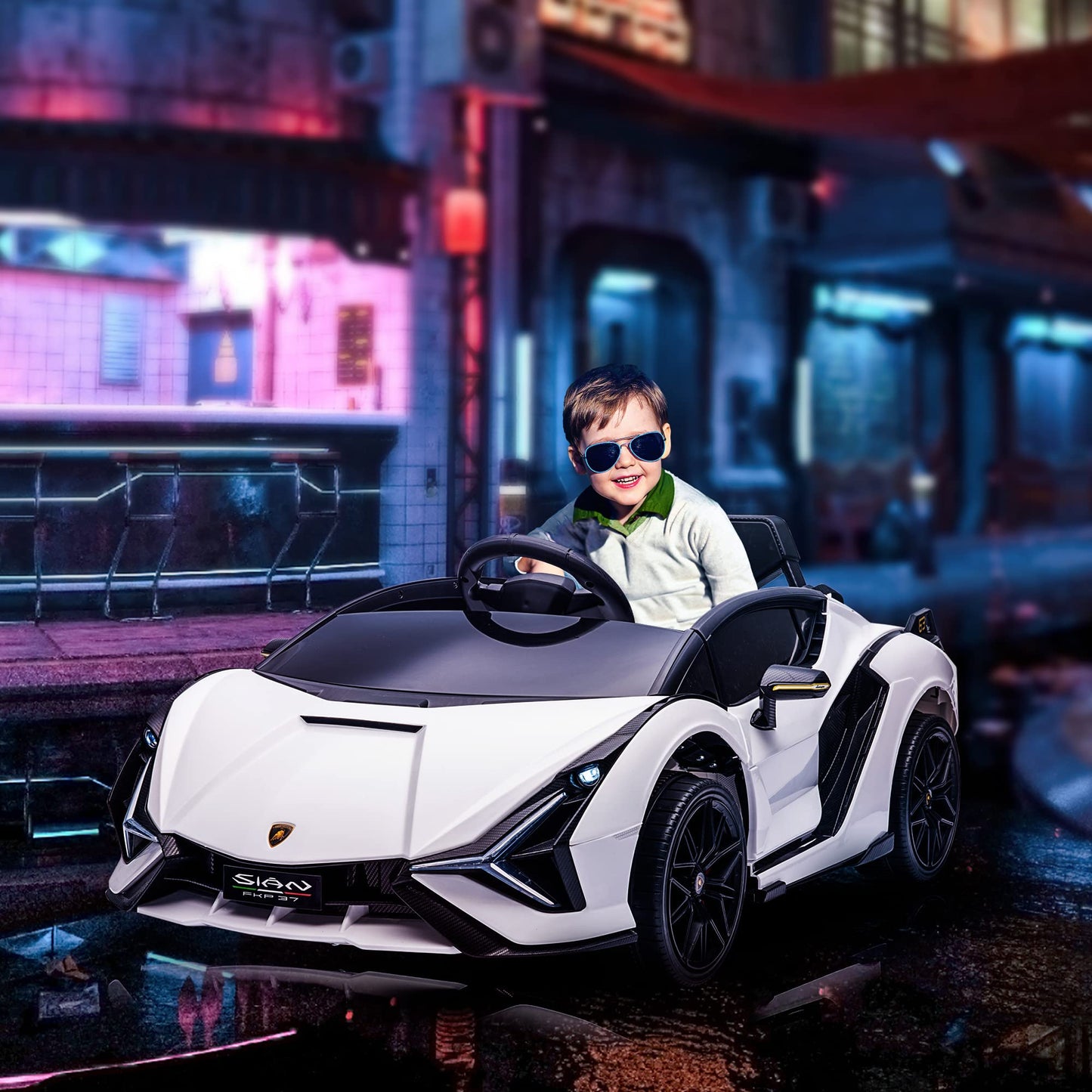 Carro Elétrico Lamborghini SIAN 12V para Crianças +3 Anos, com Controlo Remoto, Música MP3, Portas Abertas e Faróis