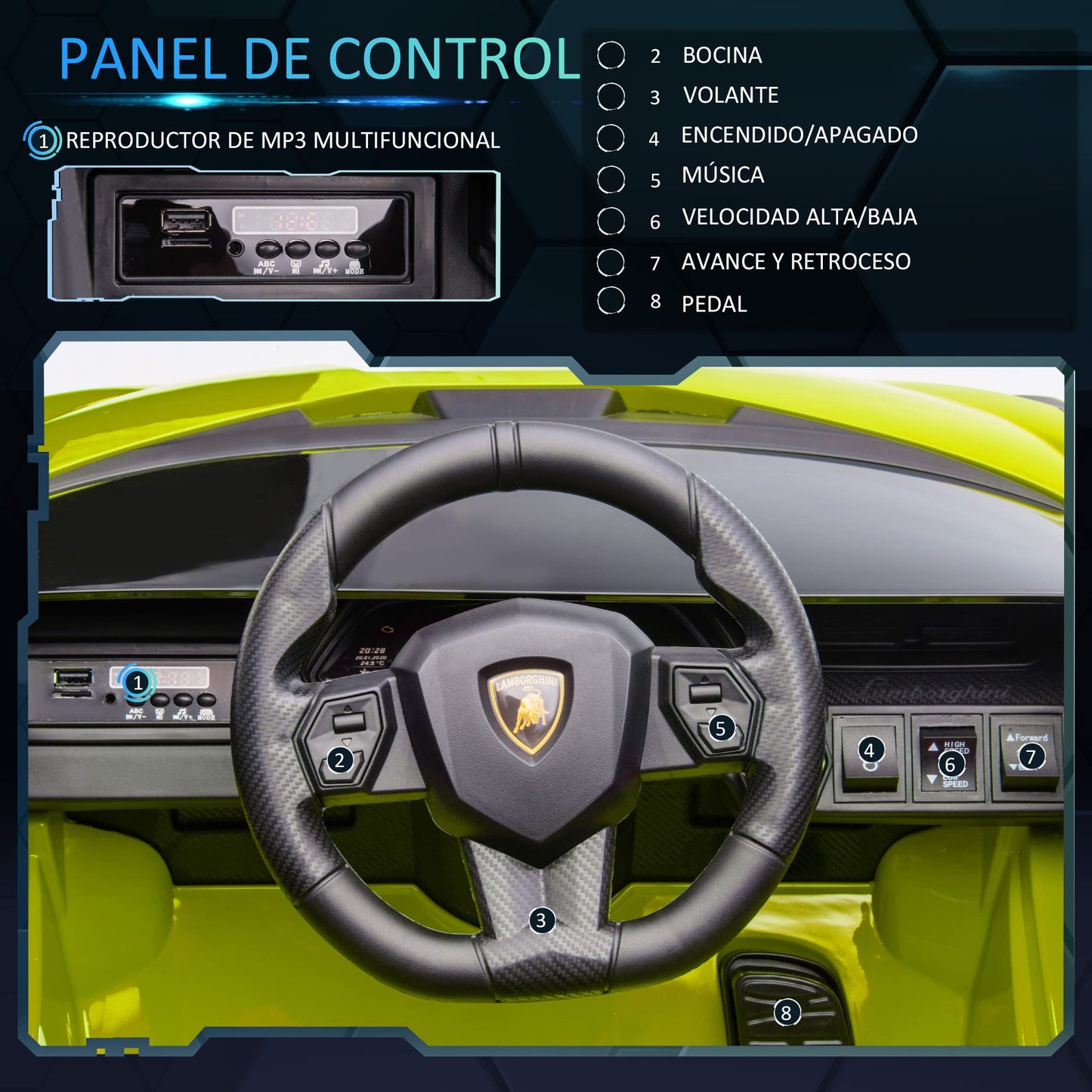 Carro Elétrico Lamborghini SIAN 12V para Crianças +3 Anos, com Controlo Remoto, Música MP3, Portas Abertas e Faróis