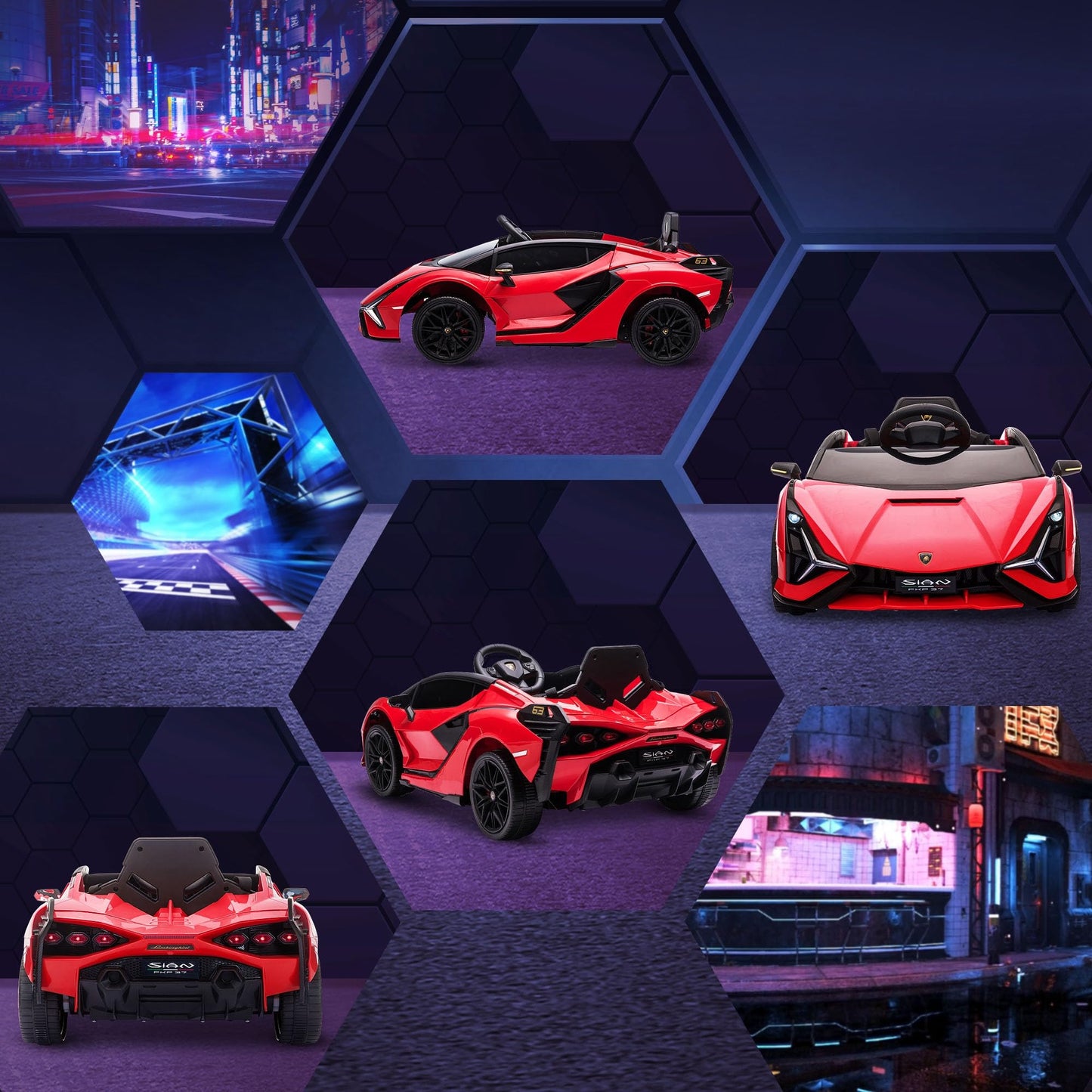 Carro Elétrico Lamborghini SIAN 12V para Crianças +3 Anos, com Controlo Remoto, Música MP3, Portas Abertas e Faróis