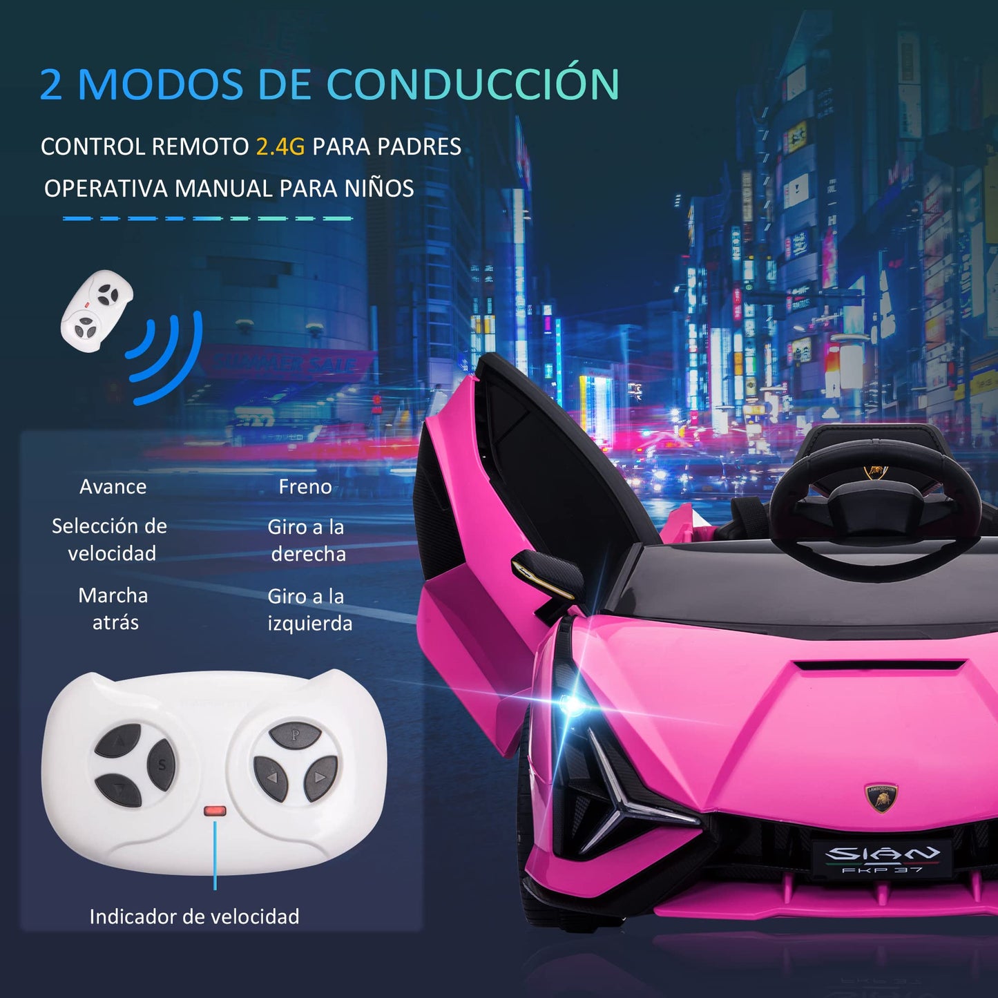 Carro Elétrico Lamborghini SIAN 12V para Crianças +3 Anos, com Controlo Remoto, Música MP3, Portas Abertas e Faróis