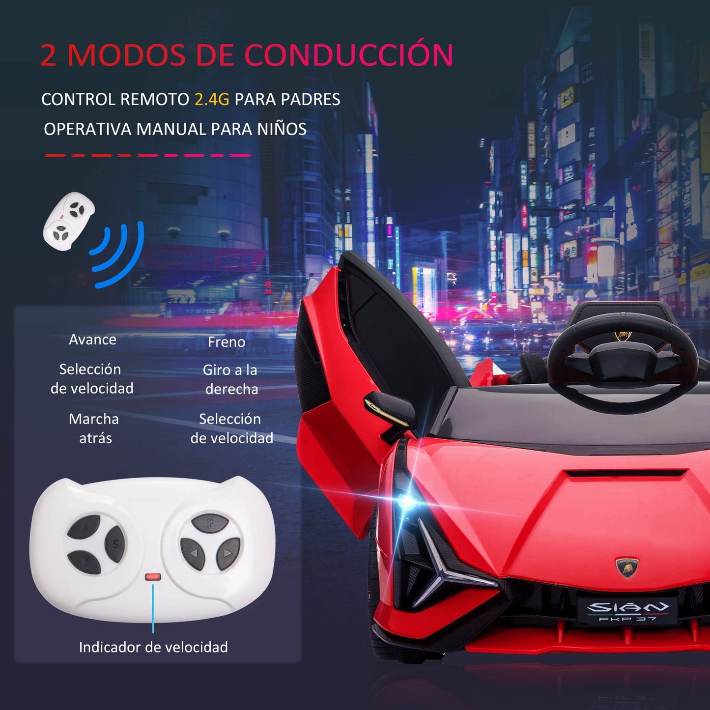 Carro Elétrico Lamborghini SIAN 12V para Crianças +3 Anos, com Controlo Remoto, Música MP3, Portas Abertas e Faróis