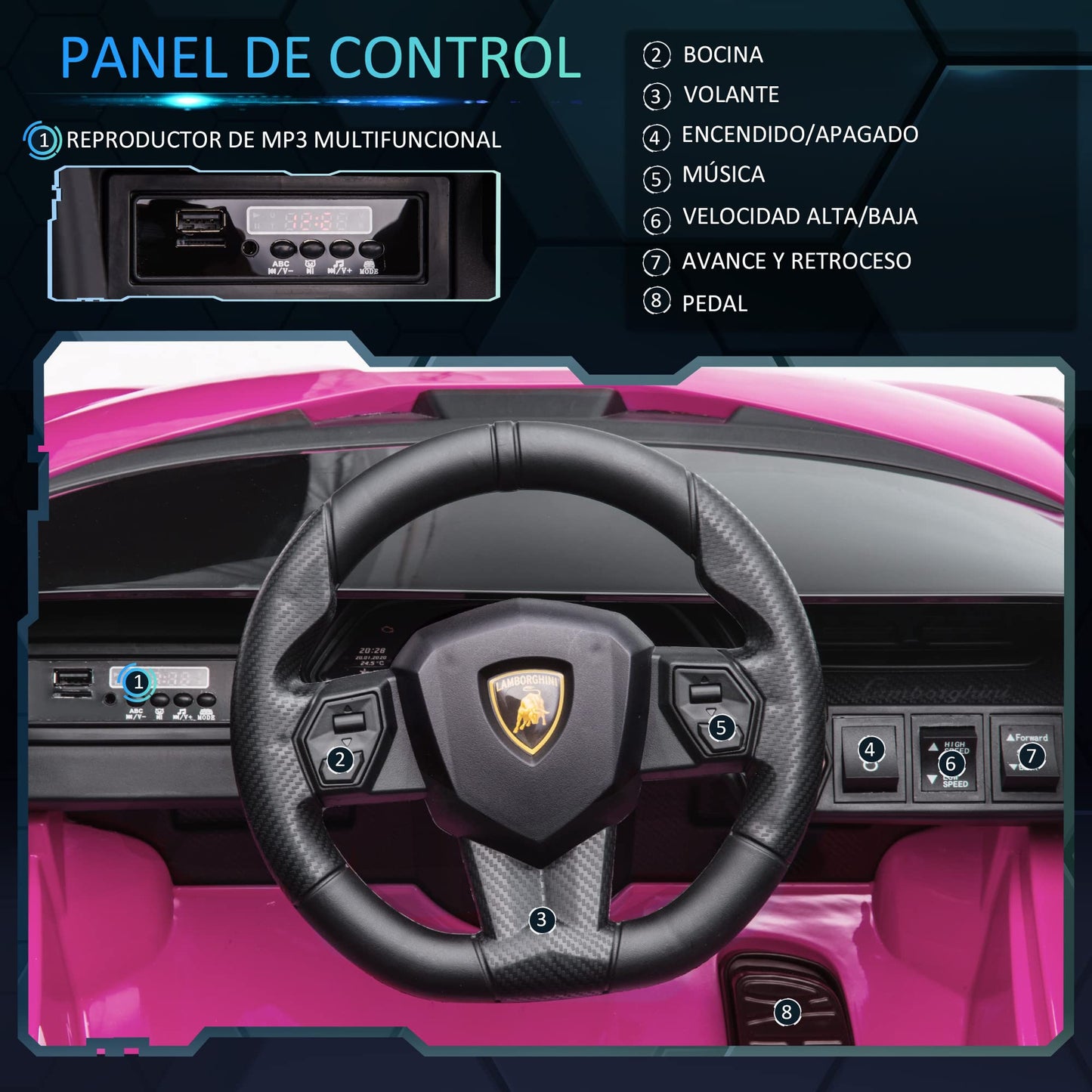 Carro Elétrico Lamborghini SIAN 12V para Crianças +3 Anos, com Controlo Remoto, Música MP3, Portas Abertas e Faróis